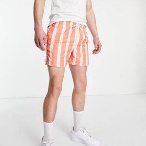H&M Men’s Orange And White Linen Striped Regular Fit Shorts Size XL